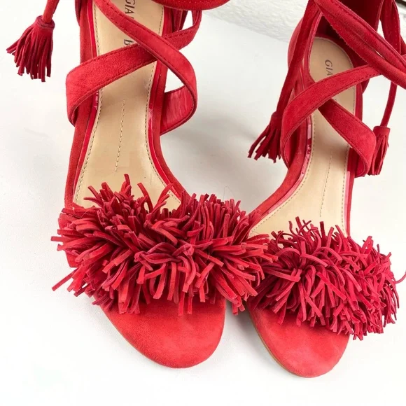 Gianni bini red tassle fringe heels suede - Picture 3 of 6